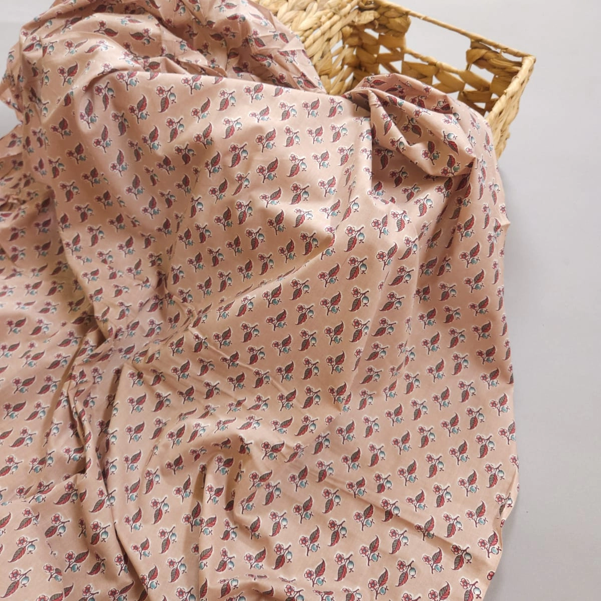 Pastel shade base sanganeri small butty print on overall fabric, cotton fabric.