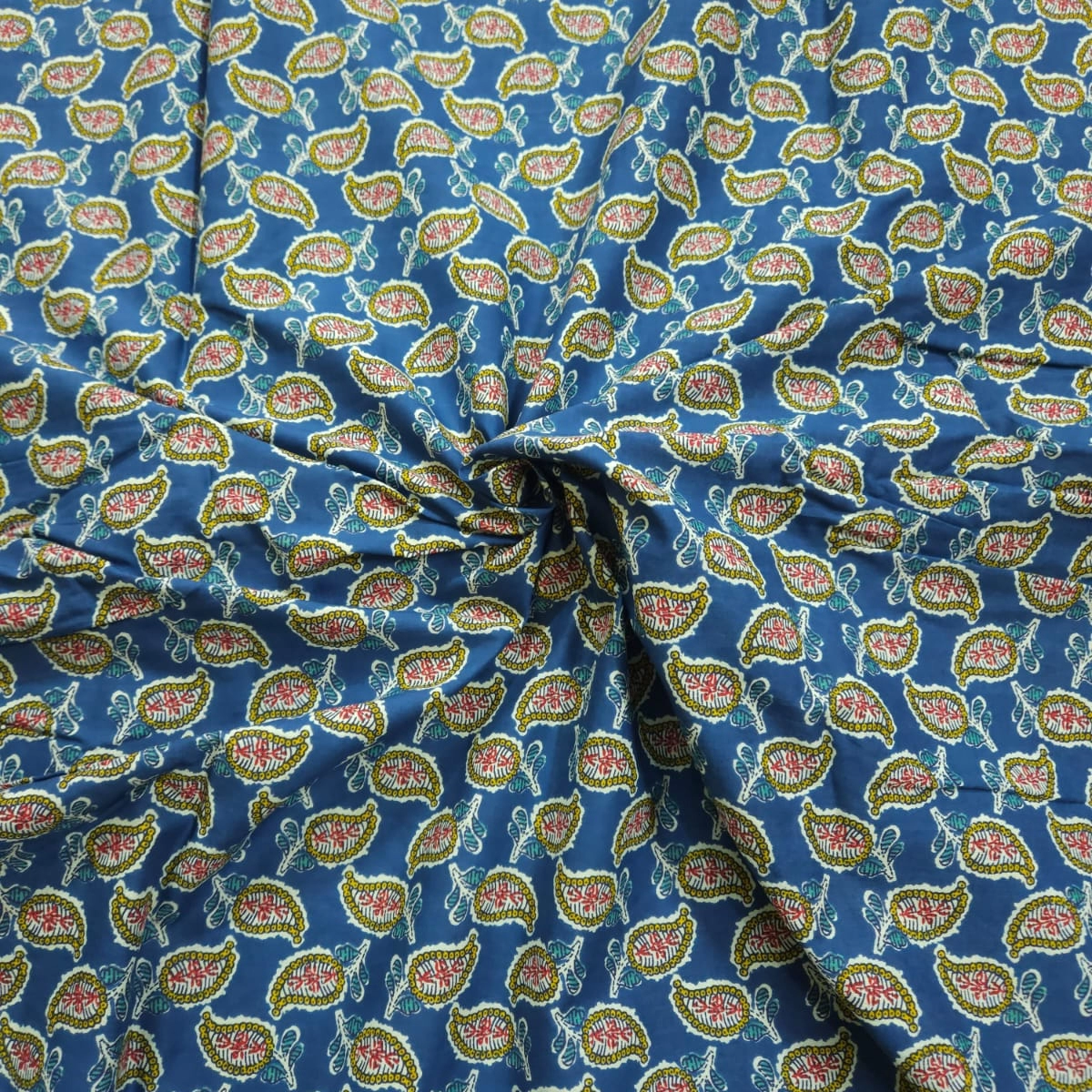 Royal blue leaf printed jaipuri cotton