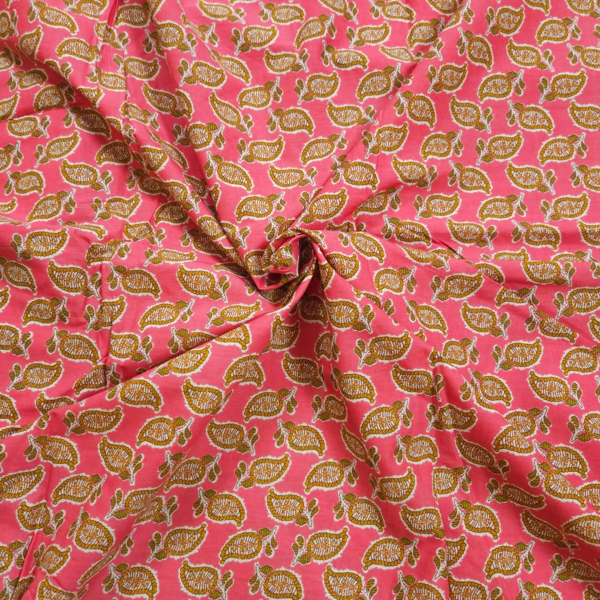 Peach base with yellow paisley design in jaipuri cotton