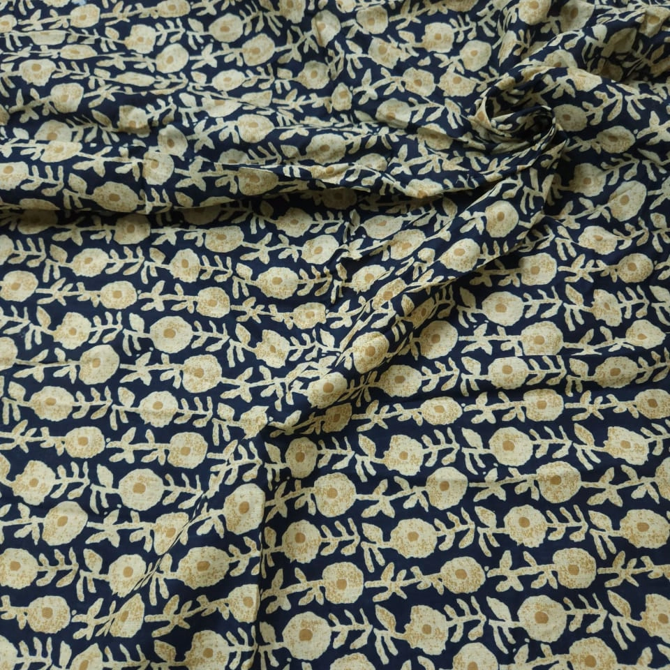 Blue base with beige shade jaipuri cotton fabric