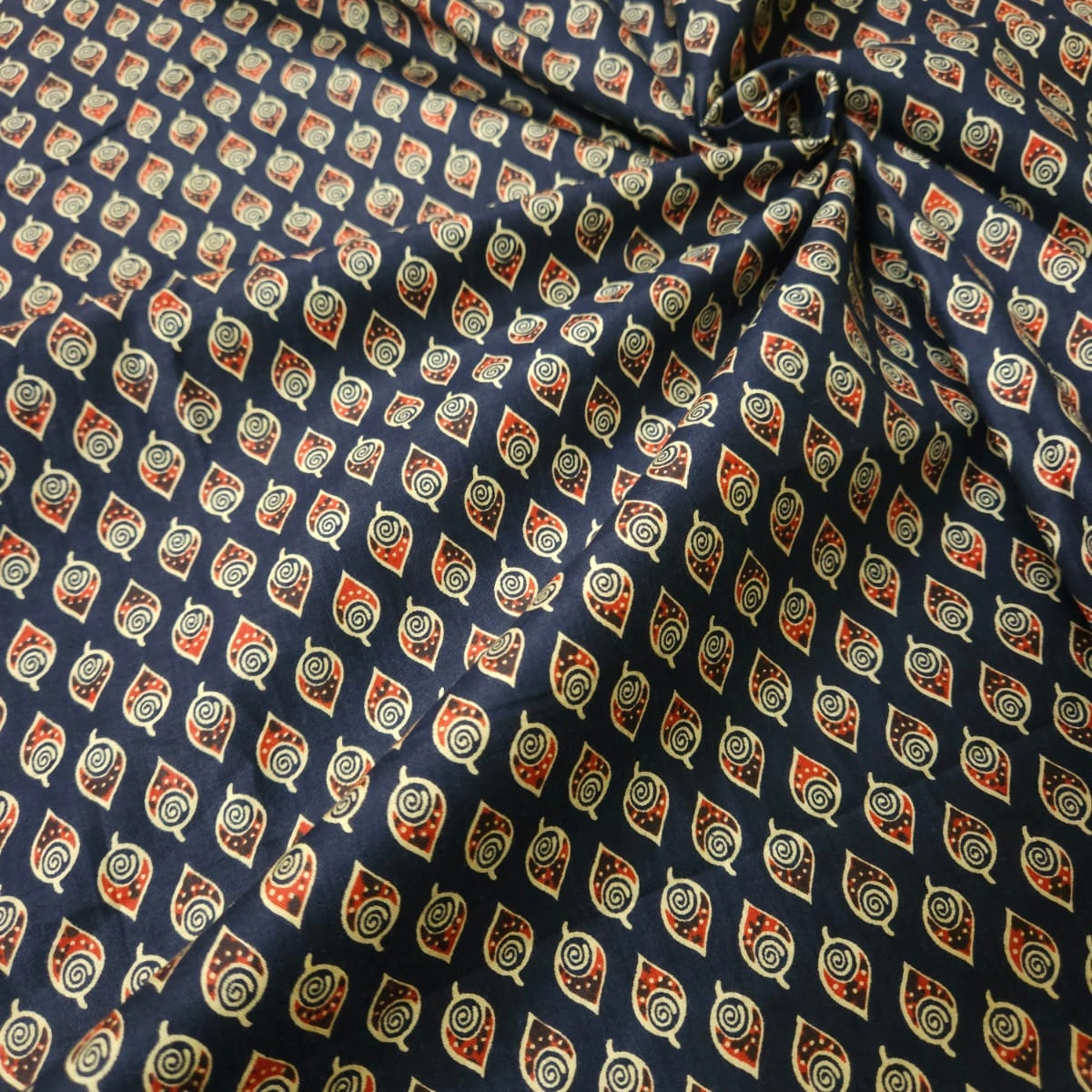 Navy blue with ajrakh small printed cotton fabric