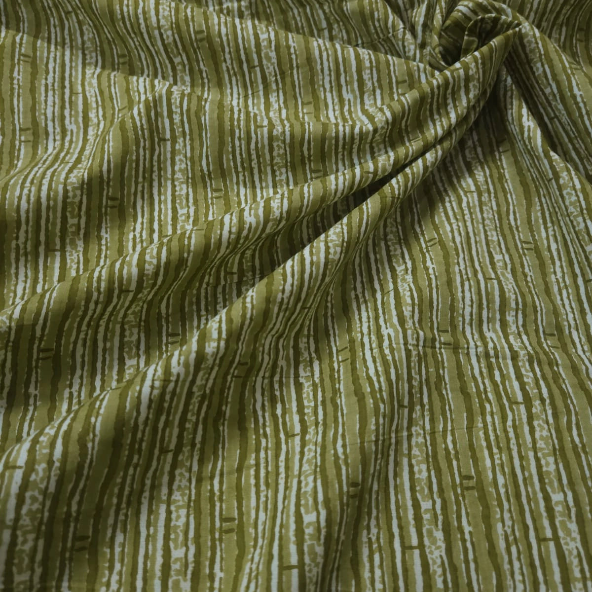 Green shade base stripes print on overall fabric, cotton fabric.