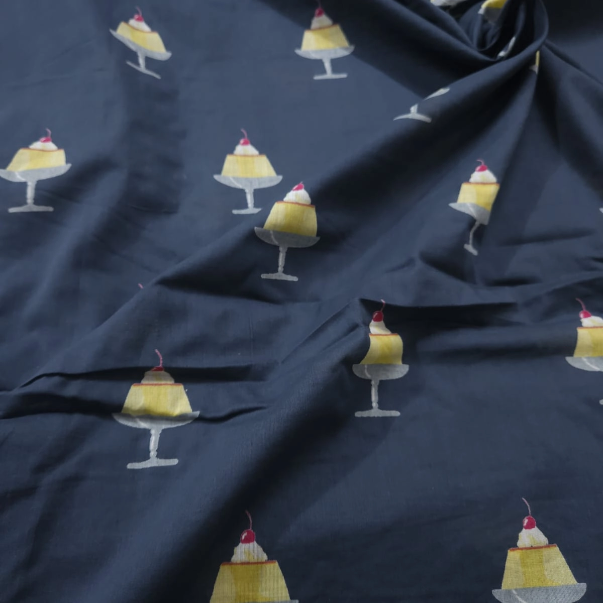 Blue shade base figure print on overall fabric, cotton fabric.